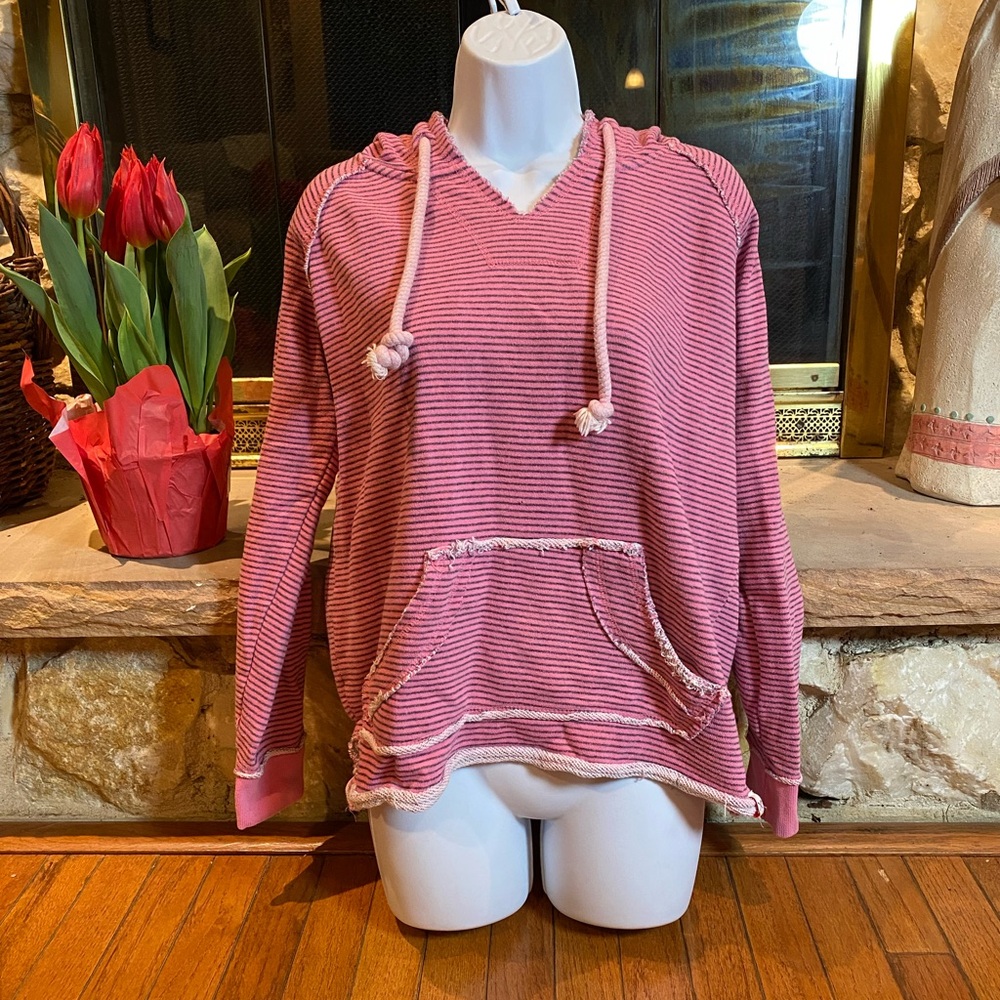 Vineyard Crew Pink Striped Drawstring Hoodie